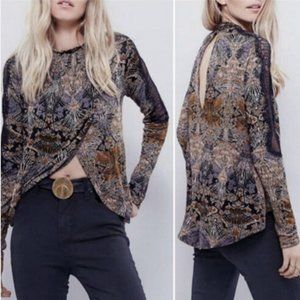 NWOT FREE PEOPLE nouveau floral tulip wrap front hi low long sleeve top size XS